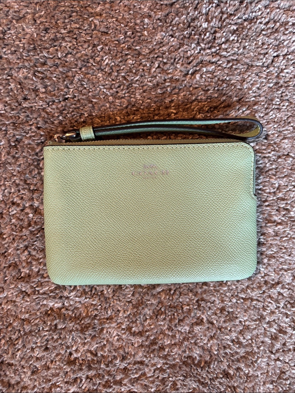 Coach Pale Pistachio Leather Corner Zip Wristlet